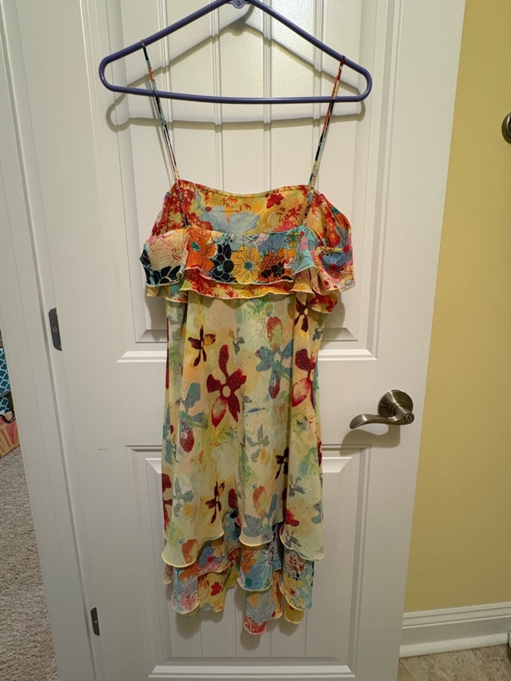 Thalia Sodi Dress Chiffon Ruffle Mesh Layered Tropical Flower Sundress